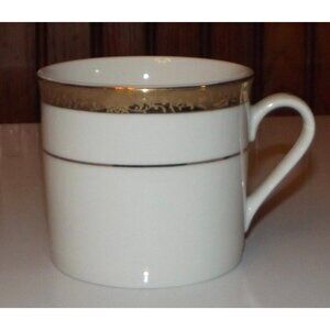 China Pearl Imperial Flat Coffee Cup White Gold Trim Classic Elegant MCM vintage